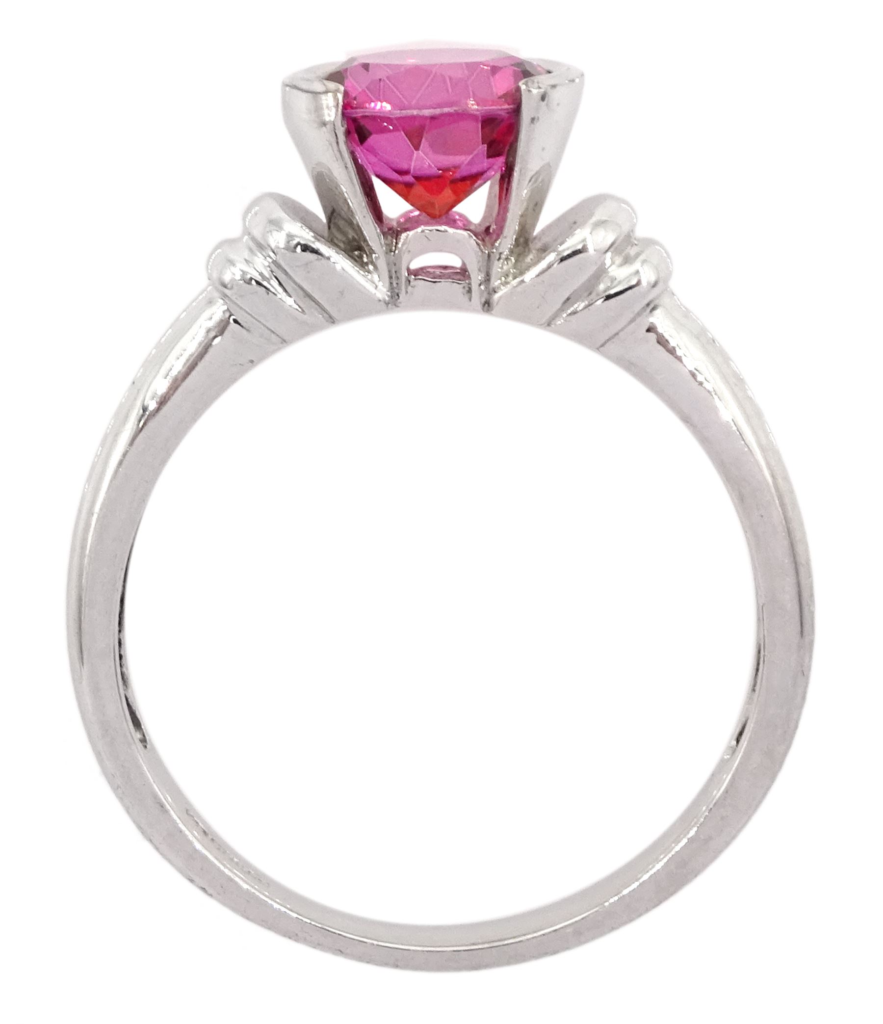 9ct white gold single stone round red topaz ring, hallmarked