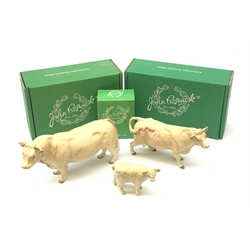 A Beswick Charolais Bull, Charolais Cow, and Charolais Calf, all with maker's boxes, each with printed mark beneath.  