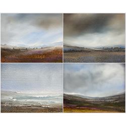 Peter Dworok (British 1950-): 'Rydale' 'Robin Hood's Bay' and 'Towards Thimbley', four oils on board unsigned, variously titled verso together with a portrait of an eider, unsigned max 29cm x 28cm (5)