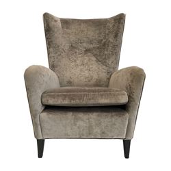 2 x Wing back armchair upholstered in silver crushed velvet fabric