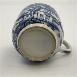 Rare 18th century Bow porcelain coffee cup, circa 1765-1770, profusely decorated with figures and dwellings in a rocky landscape, the interior with wide foliate border, H6cm