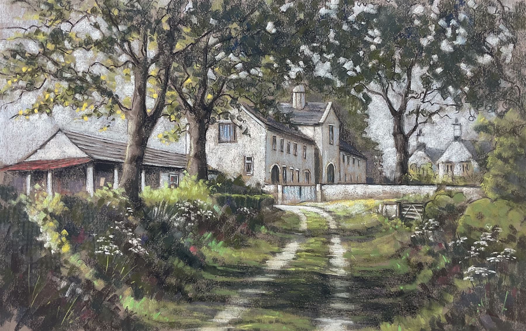 David Newbould (British 1938-2018): 'Coach House - Hillam', pastel signed, titled on artist's studio card verso 41cm x 63cm