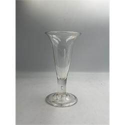 Large 18th century ale glass, circa 1780, with drawn trumpet bowl and flared rim, teardrop stem on a domed folded foot, H20cm