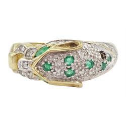 9ct gold emerald and pave set diamond leopard ring, hallmarked