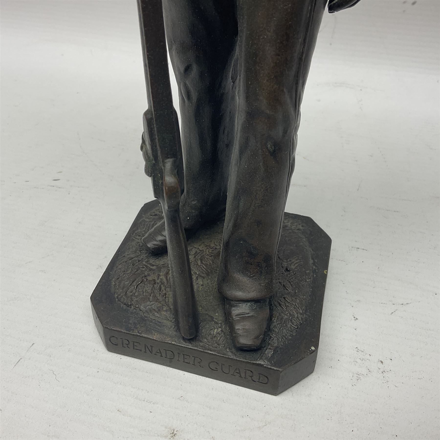 Bronzed figure of a Grenadier guard, H33cm