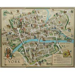 After Estra Clark (British 1904-1993): 'Historic York', colour pictorial map pub. Ben John...