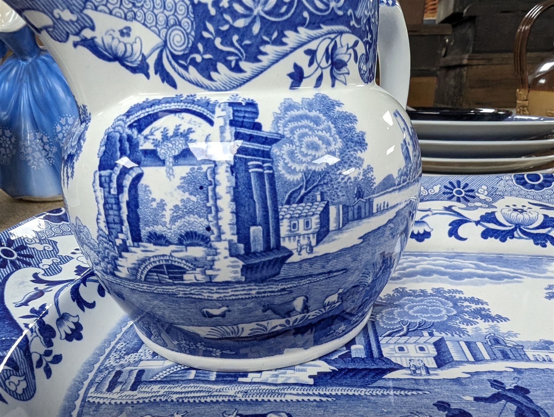 Spode Italian pattern platter and jug, both with printed marks beneath