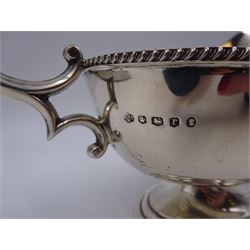 1930s silver sauce boat, of typical form, with oblique gadrooned rim and acanthus capped flying C scroll handle, by William Hutton & Sons Ltd, Sheffield 1934, H11cm