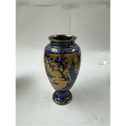 Pair of Foley blue and gilt Chinoiserie pattern vases, H17cm