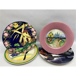 Wedgwood Susie Cooper Panorama pattern charger, Susie Cooper Burslem pottery charger, two Maling plates to include example decorated with a windmill, together with Maling dish decorated with flowers