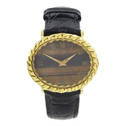 Piaget ladies 18ct gold manual wind wristwatch, Ref. 9803, tiger's eye dial with Roman num...