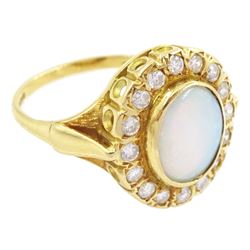 18ct gold opal and round brilliant cut diamond cluster ring, London 1989