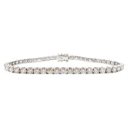 18ct white gold round brilliant cut diamond line bracelet, stamped 750, total diamond weig...