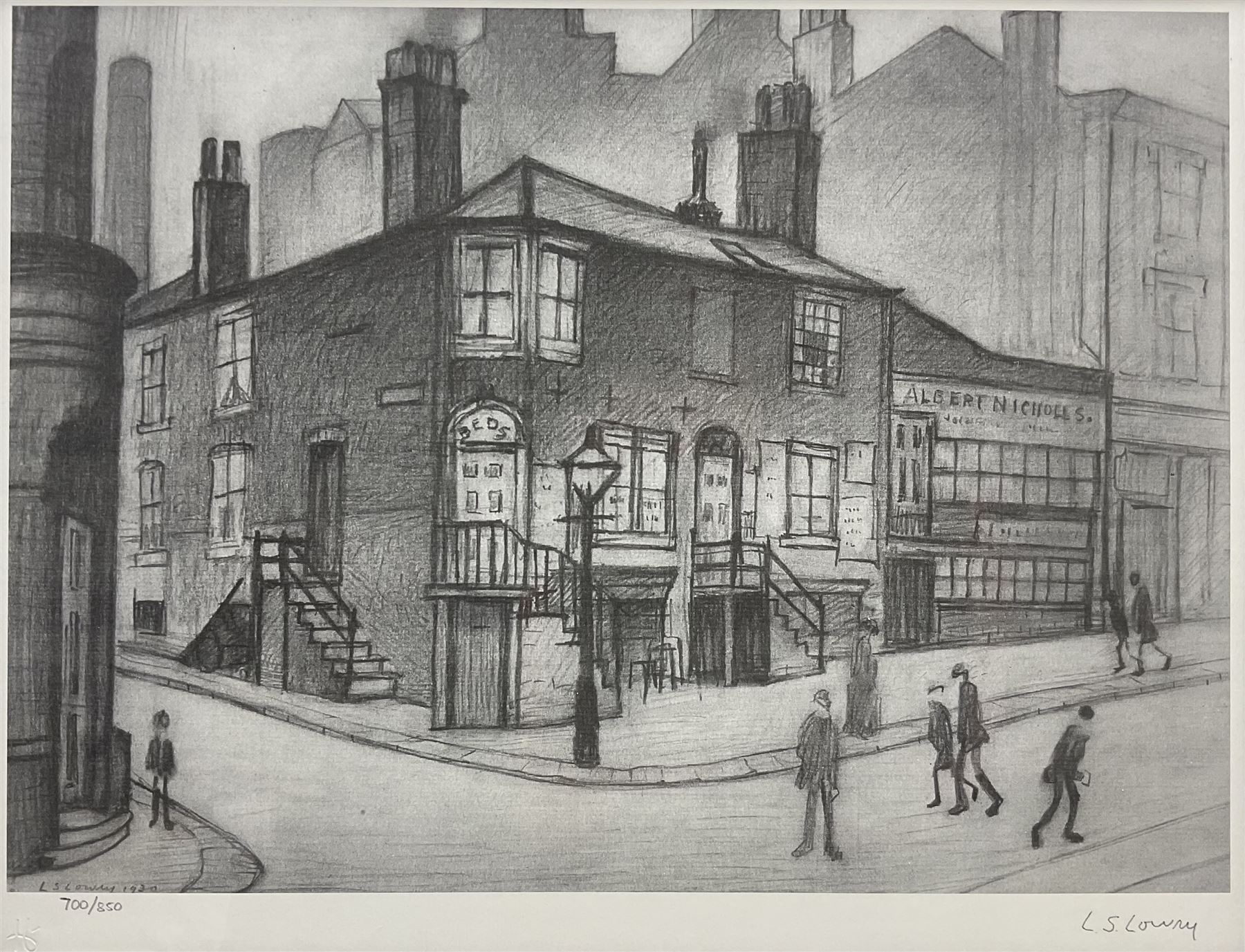 Laurence Stephen Lowry RBA RA (Northern British 1887-1976): 'Great Ancoats Street', limited edition monochrome offset lithograph on laid paper signed and numbered 700/850 in pencil with publisher's blindstamp, pub. Harold Riley, Salford 29cm x 38cm