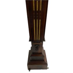 Late Victorian rosewood torchère, with carved and gilt decoration, fluted tapering column, stepped moulded plinth base, plaque underneath 'Urquhart & Adamson, Liverpool', hand written 'Mr. Jacobs',