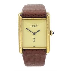 Must de Cartier Tank silver-gilt ladies manual wind wristwatch, cream dial, hallmarked, on...