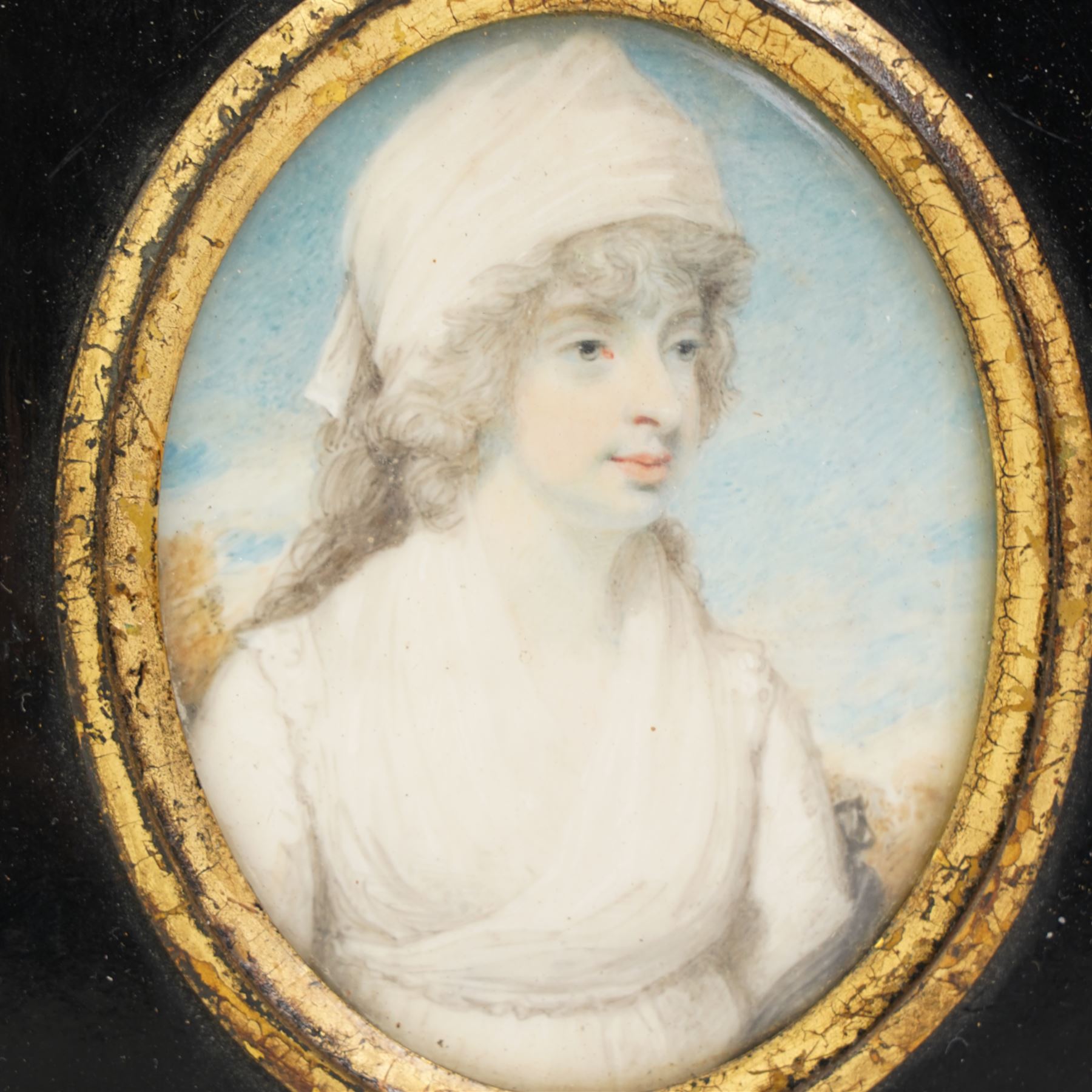 Attrib. Henry Edridge (British 1768-1821): Portrait of an Older Lady 'Mary Hamilton' (British 1756-1816) Wearing a White Bonnet and Dress, miniature watercolor on ivory inscribed and dated 1795, 8cm x 6cm. This item has been registered for sale under Section 10 of the APHA Ivory Act