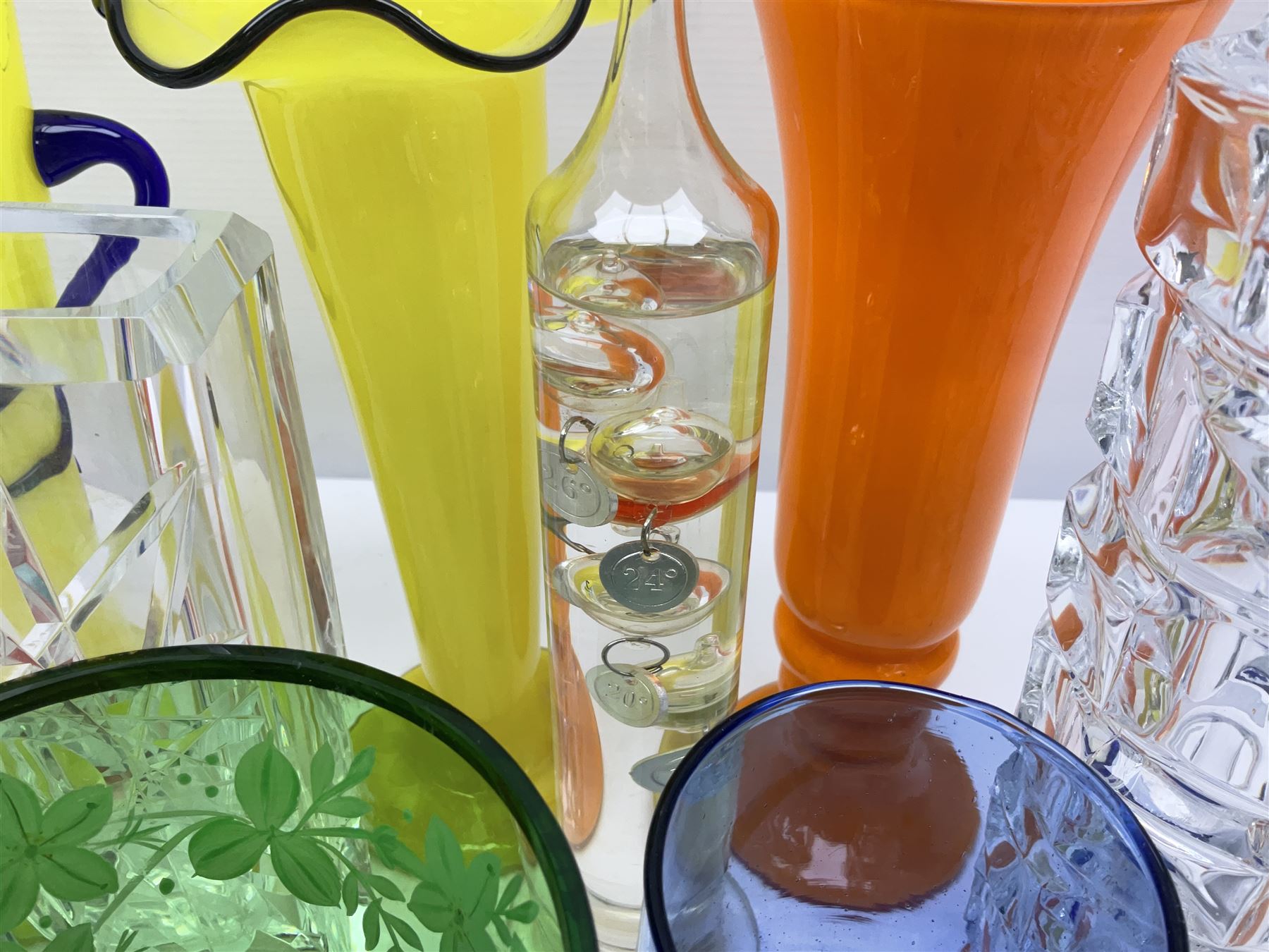 Skruf glass vase, with star cut design, together with Czech and other art glass vases etc