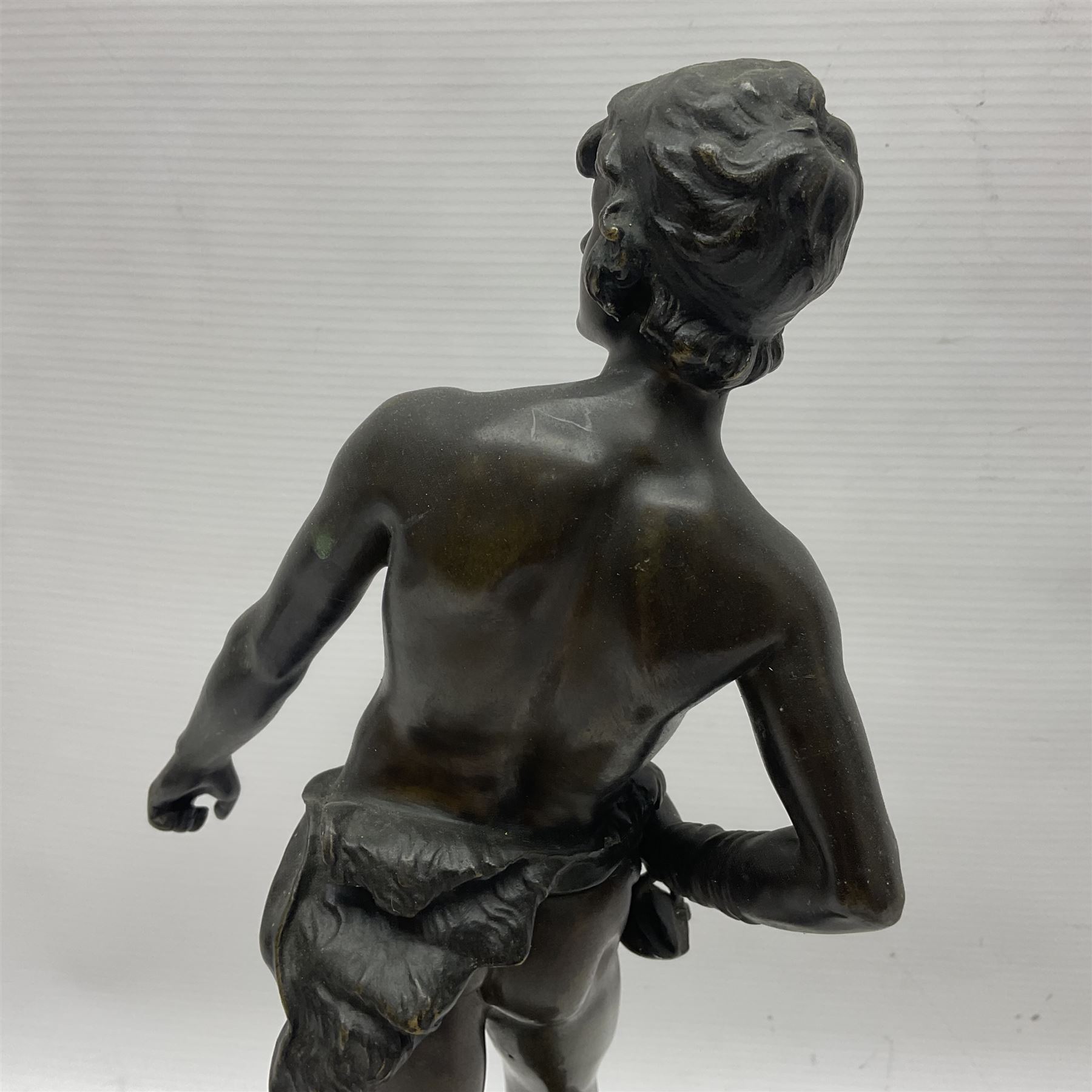 After Auguste Moreau, bronzed figure of David, with plaque inscribed 'Prix de Mr Le Perfet de Police Roques', H35cm 