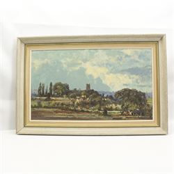 John Neale (British 20th Century): 'Chipping Campden From the East', oil on board signed, titled verso 40cm x 67cm 