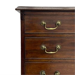 George III mahogany chest, moulded rectangular top over four long graduating cock-beaded drawers, fitted with brass swan neck handles, on bracket feet