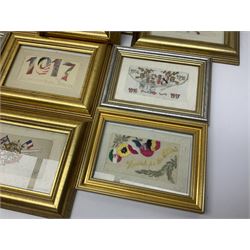 Collection of approximately thirty WWI period embroidered silk greetings cards and post cards,  mostly military examples, including 'Right is Might', 'Remember Me!', 'Greetings from your soldier boy', etc