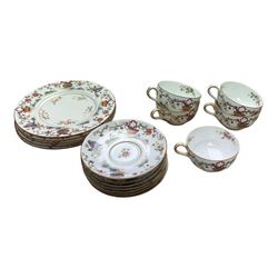 Royal Worcester Pekin pattern part tea service, comprising five cups, seven saucers and five plates 