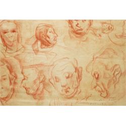 Pietro Annigoni OMRI (Italian 1910-1988): Face Studies, sanguine chalk sketch on fabric si...