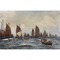 Ernest Dade (Staithes Group 1864-1935): 'Scotch Herring Fleet Leaving Scarborough', watercolour signed titled and dated Oct 14 1907, 49cm x 75cm