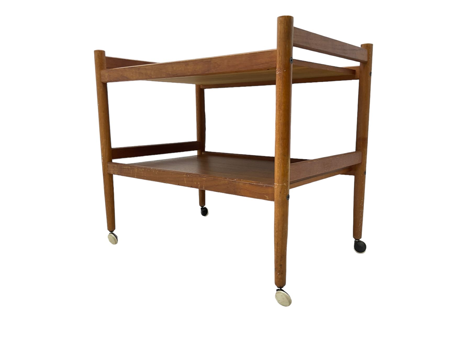 Mid-20th century circa. 1970s teak two-tier drinks trolley