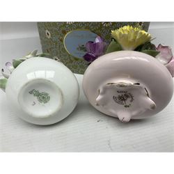 Royal Doulton Bunnykins nursery bowl, Fieldings elephant figure, Wedgwood Butterfly Bloom tea cup and saucer, boxed together with a Royal Doulton floral display, similar Royal Adderley example and other ceramics 