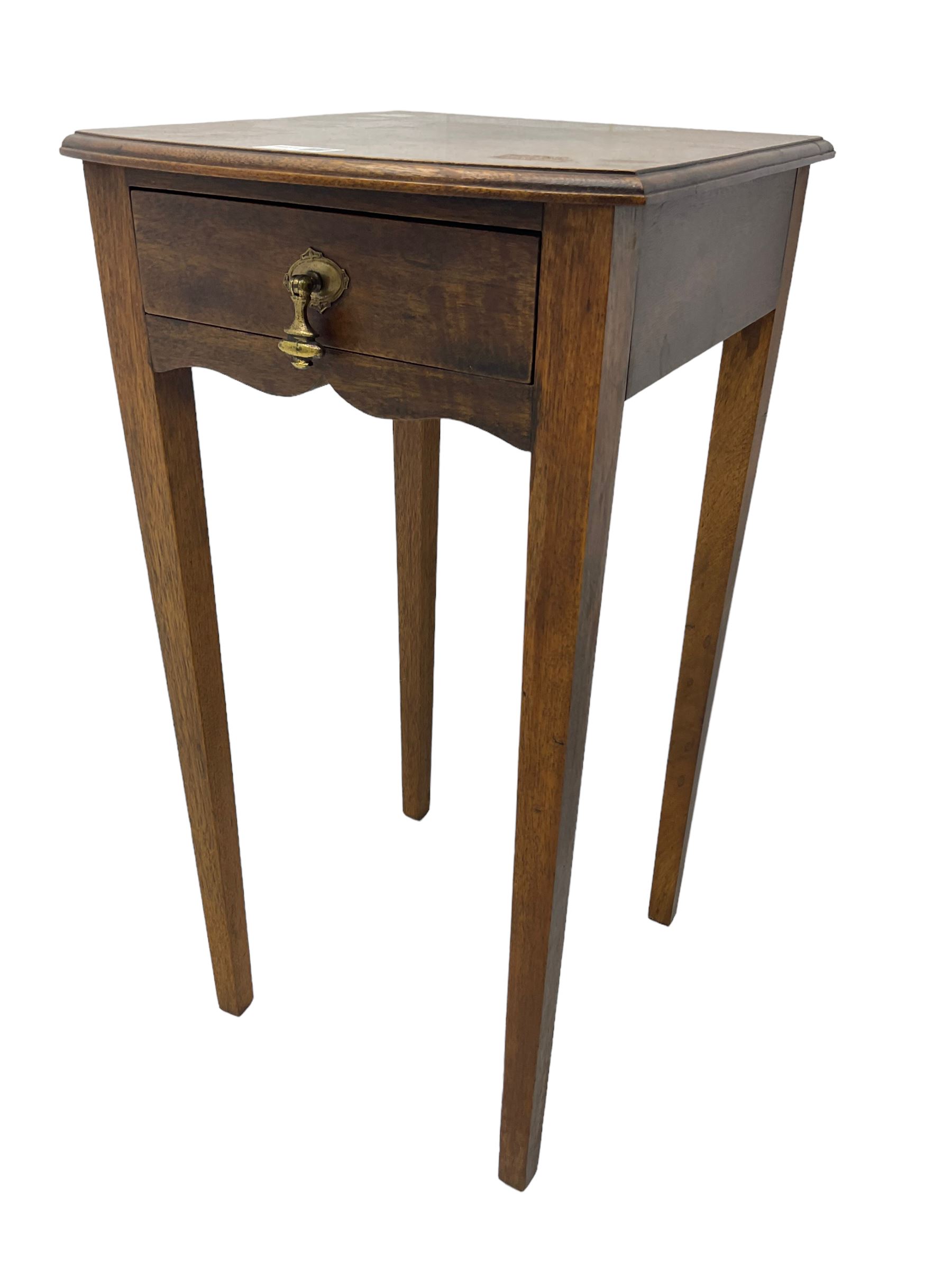 20th century mahogany lamp table, moulded top over single drawer, on square tapering supports