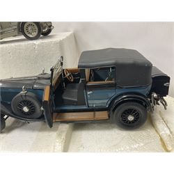 Franklin Mint - six 1:24 scale die-cast Rolls-Royce models comprising 1907 Rolls-Royce ‘The Silver Ghost’, boxed with original packaging and paperwork, 1929 Rolls-Royce ‘Phantom I’ with original packing, 1914 Rolls-Royce, 1911 Rolls-Royce, 1955 Rolls-Royce ‘Silver Cloud 1’, and 1992 Rolls-Royce Corniche IV 