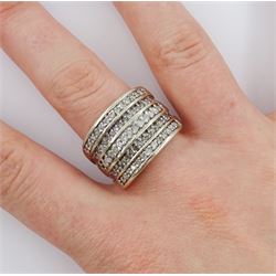 9ct gold five row round brilliant cut diamond half eternity ring, hallmarked, total diamond weight 1.00 carat