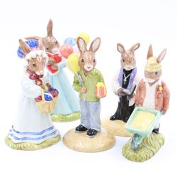 Five Royal Doulton Bunnykins, comprising Love Heart, Congratulations, Gardener, Vicar and Easter Parade all with original boxes 