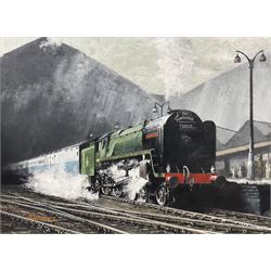 S D Roberts (Yorkshire 20th Century): 'Britannia at Liverpool Street Station', oil on board signed, titled verso 37cm x 49cm  