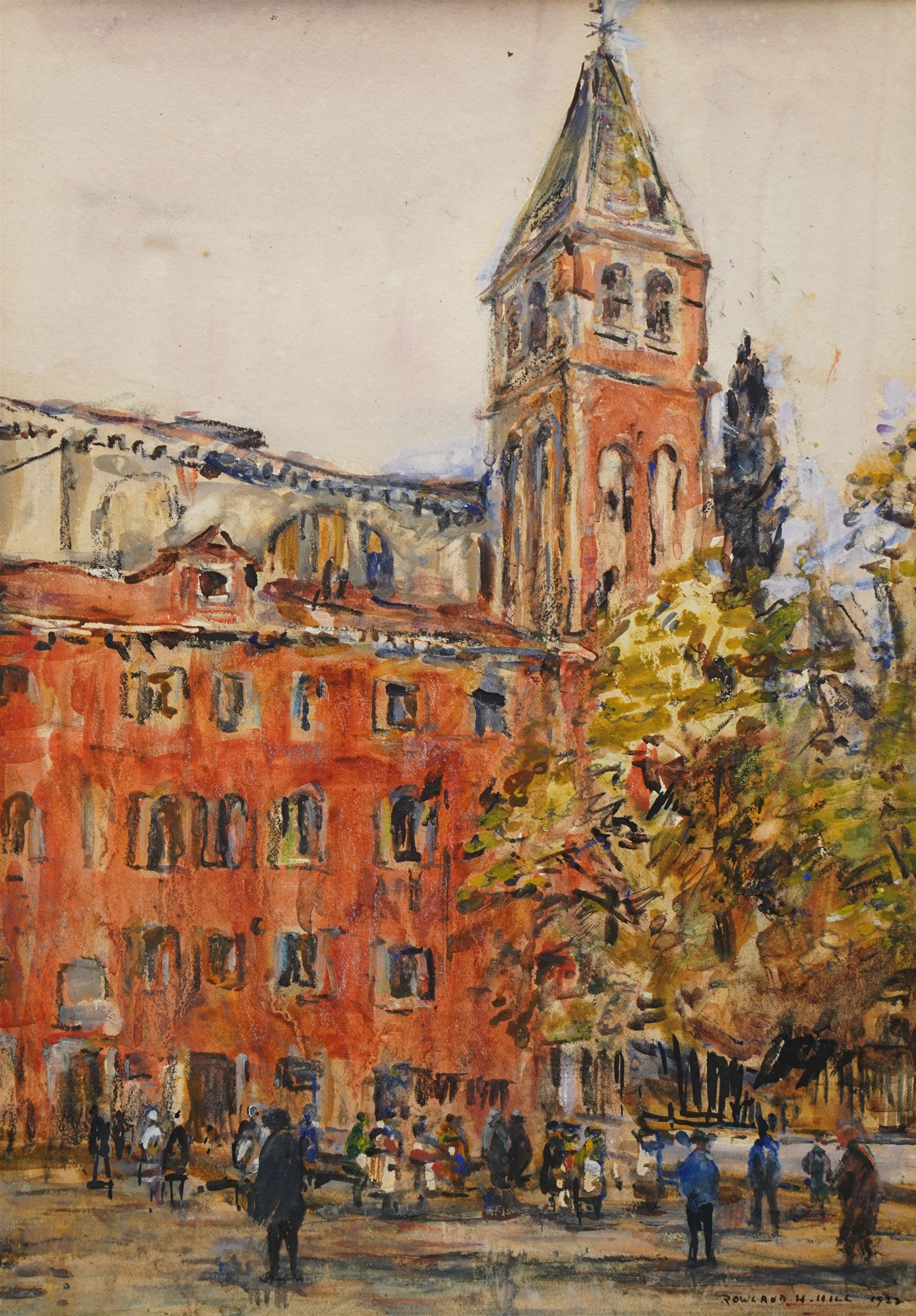 Rowland Henry Hill (Staithes Group 1873-1952): Campo San Vidal - Venice, watercolour signed and dated 1923, 37cm x 26cm