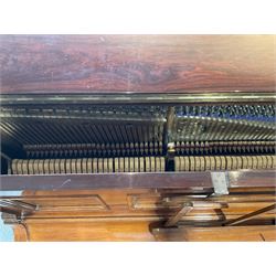 Bluthner of Leipzig - Early 20th century overstrung upright piano, serial number 79496 (1910), in a mahogany case with three front case panels and folding music desk, with 85 keys (seven octaves) underdamper action, original hammers, stringing, tuning pins, dampers and felts, with sostenuto and sustain pedals. Julius Bluthner was considered to be one of the the best makers of German upright pianos in the early 20th century both for tone quality and build. 

This item has been registered for sale under Section 10 of the APHA Ivory Act.