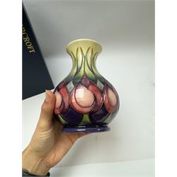 Moorcroft vase, decorated in April Tulip pattern, with markers mark beneath, with original box H16cm