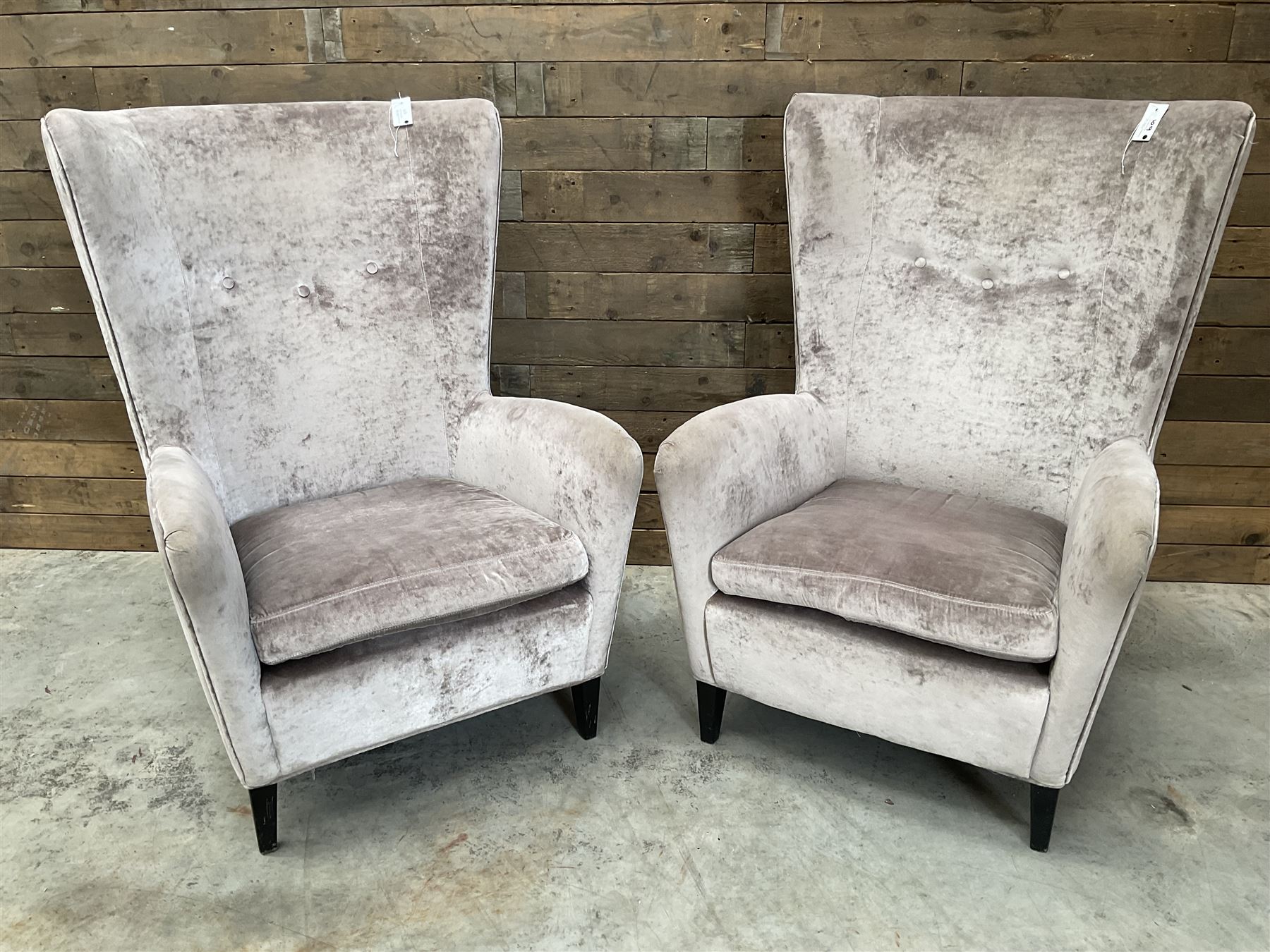 4 x Wing back armchair upholstered in silver crushed velvet fabric