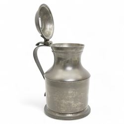 18th century pewter flagon, circa 1785, with domed tappit lid and trigger thumb piece, touch marks at the rim and base, H22cm