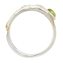 Silver and 14ct gold wire peridot and tourmaline ring, stamped 925