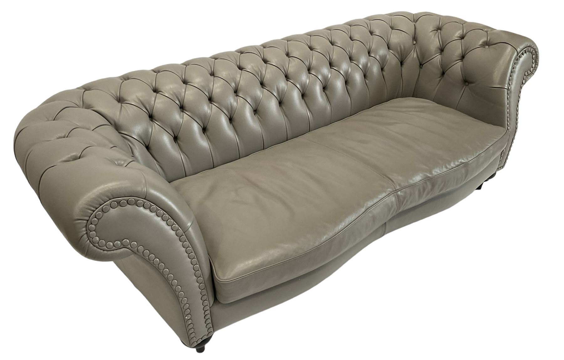 Three seat Chesterfield sofa, upholstered in grey buttoned leather