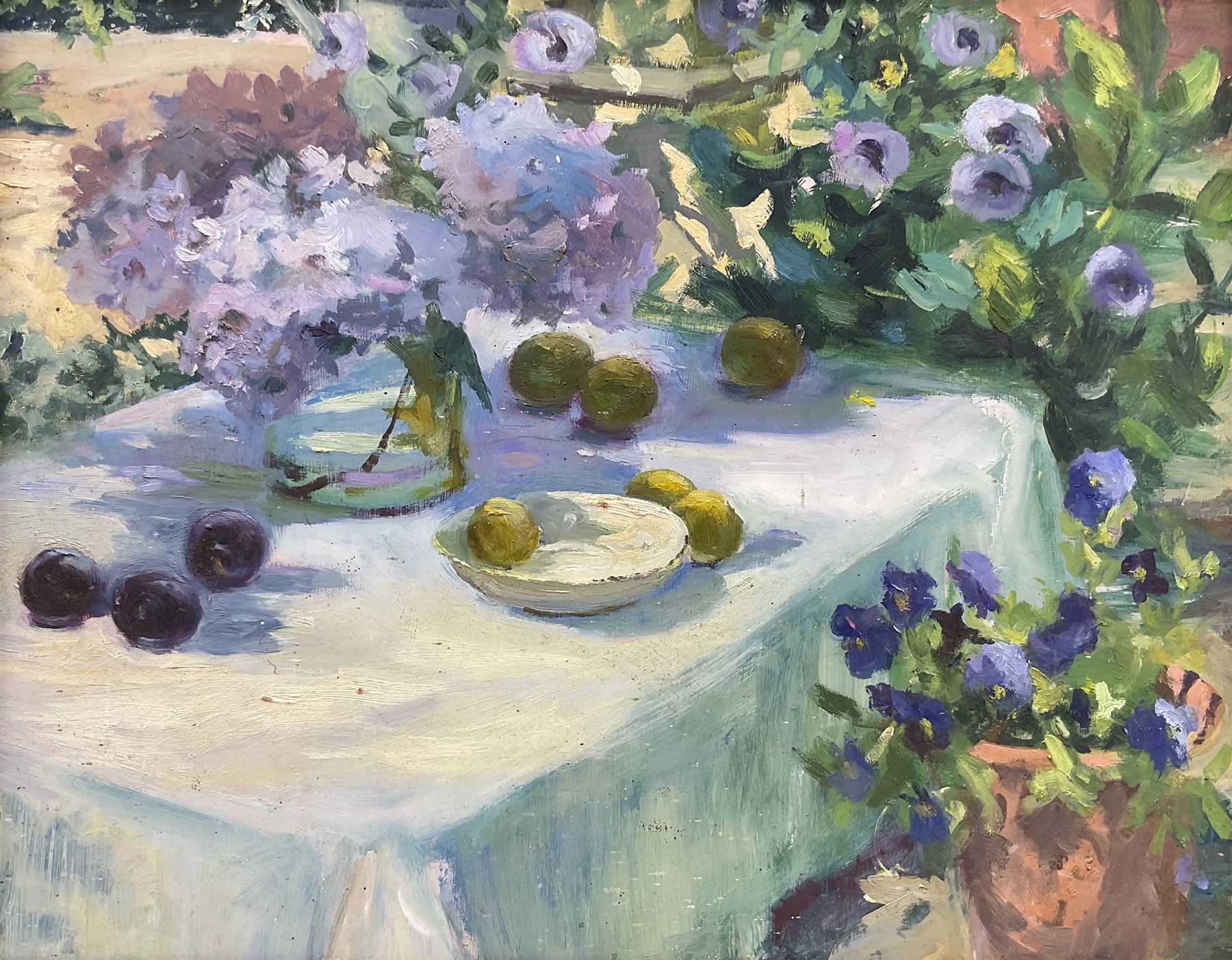 Iris Collett (British 1938-): Summer Table, oil on board unsigned 40cm x 50cm