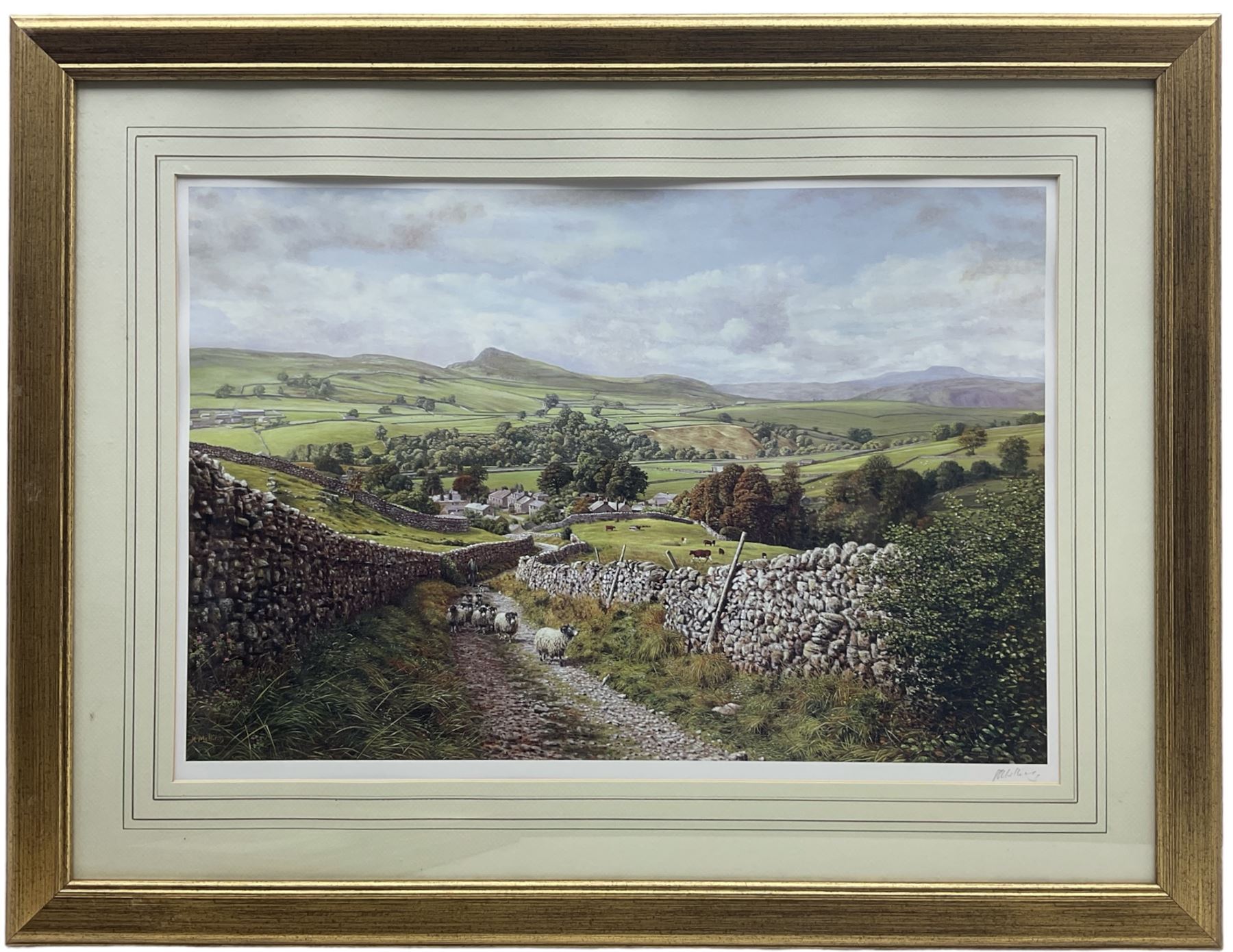 Keith Melling: Herding Sheep, print signed in pencil 38cm x 56cm