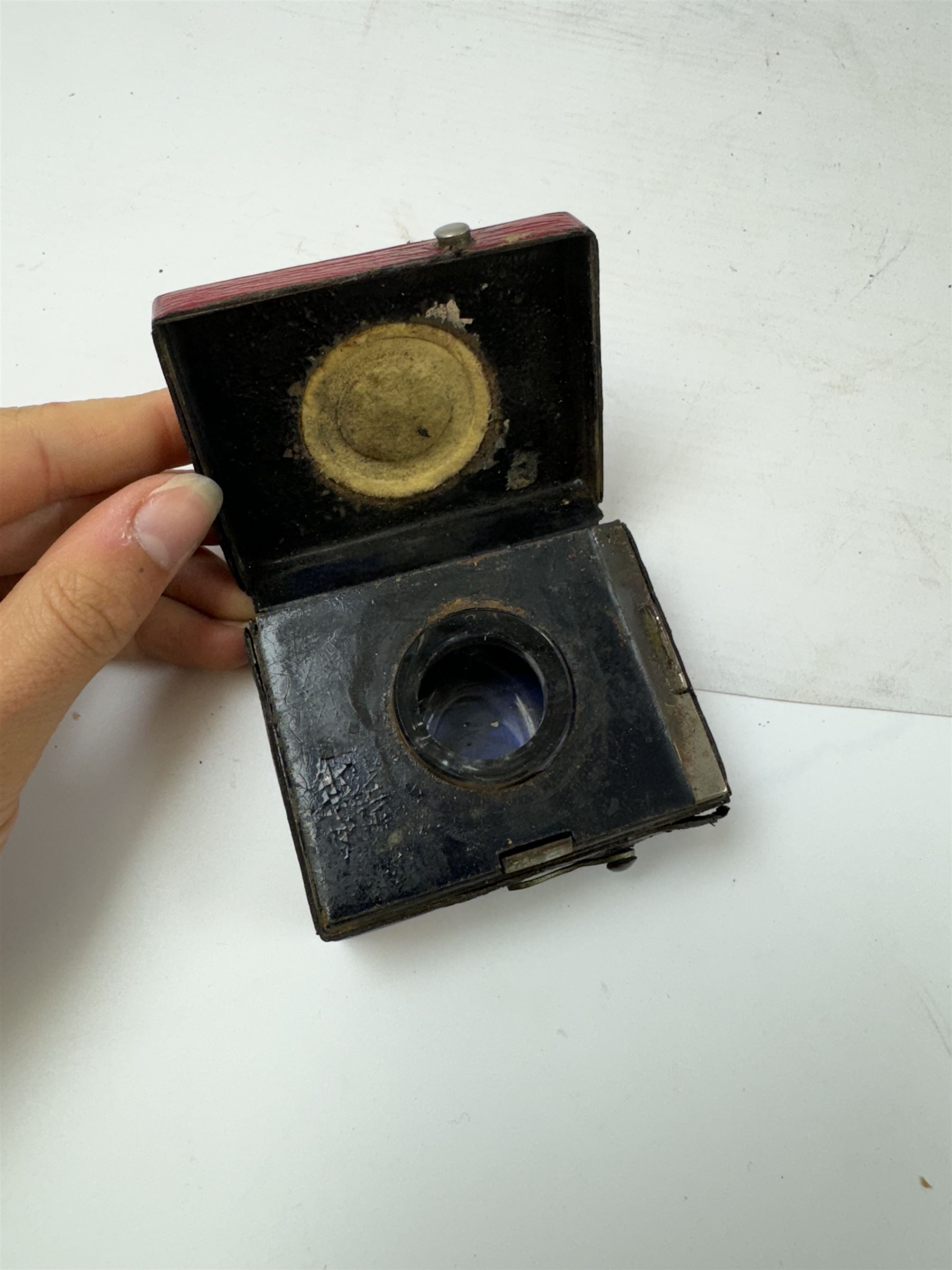 Six leather bound travelling inkwells, to include Berry's Patent example, all with glass liners