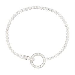 18ct white gold round brilliant cut diamond bracelet, with diamond set circular clasp, tot...