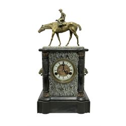 20th century- marble mantle clock with an 8-day striking movement, rectangular case surmou...