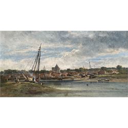 WM (British 19th century): 'Rowhedge on the Colne - Essex', oil on canvas, indistinctly in...