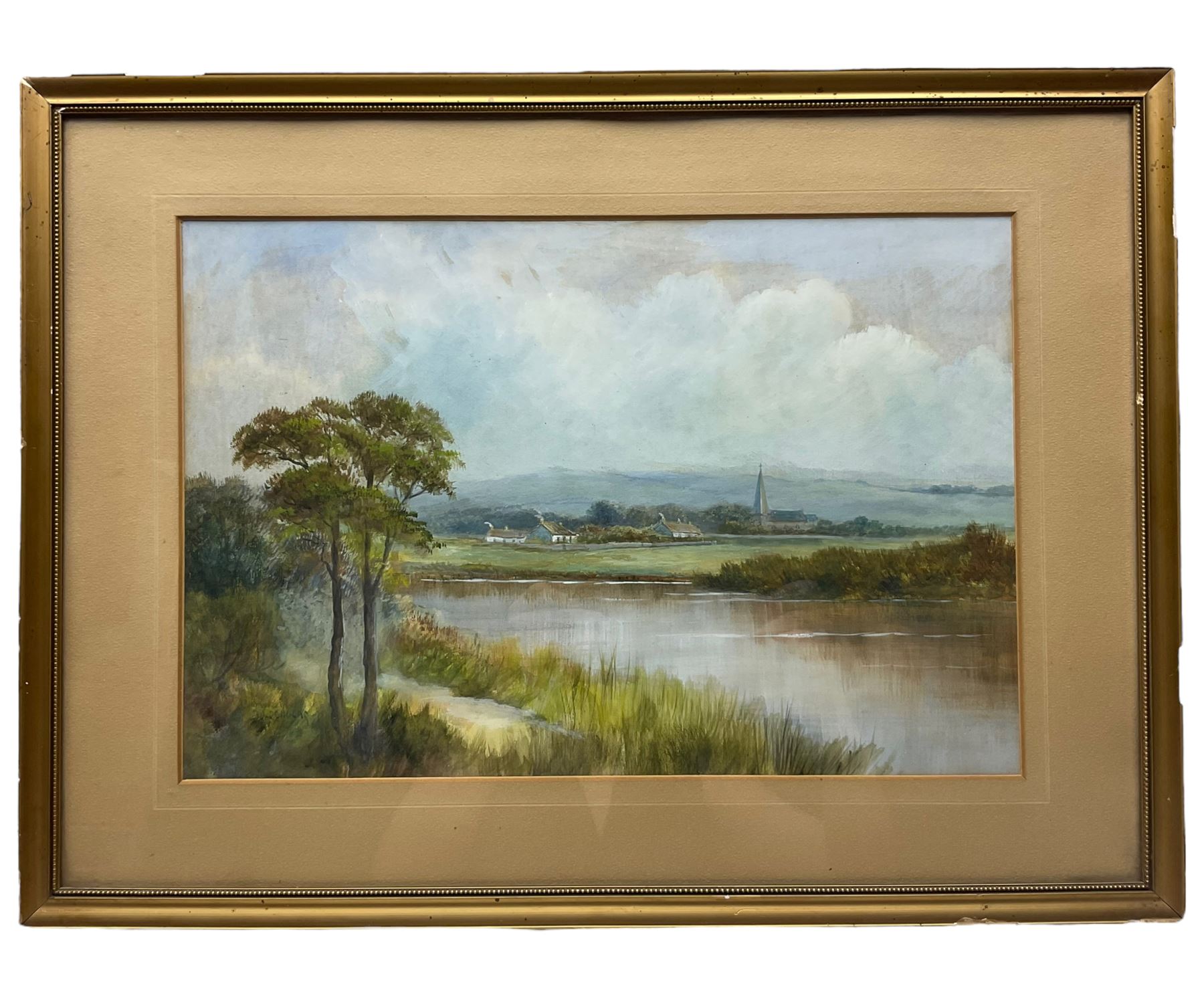 James Douglas (Scottish 1858-1911): Village by the Riverside, watercolour signed 28cm x 42cm 